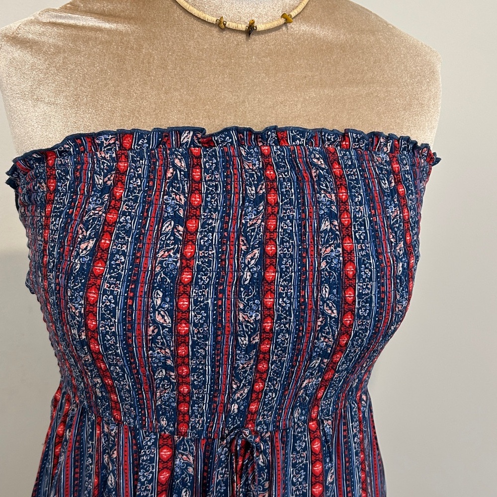 Band of Gypsies Bohemian Vibes Red and Blue Strapless Maxi Dress |Size Medium - Picture 8 of 12
